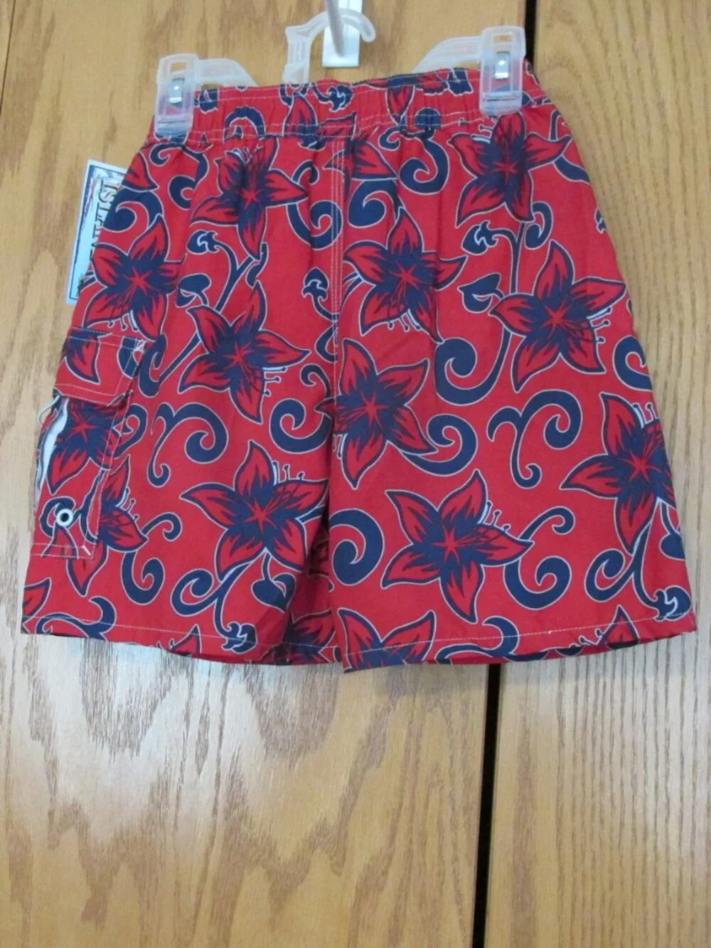 ISLANDER BOY'S SIZE 6 / 7 SWIM TRUNKS RED, BLUE HAWAIIAN SUIT WEAR BOARD NWT